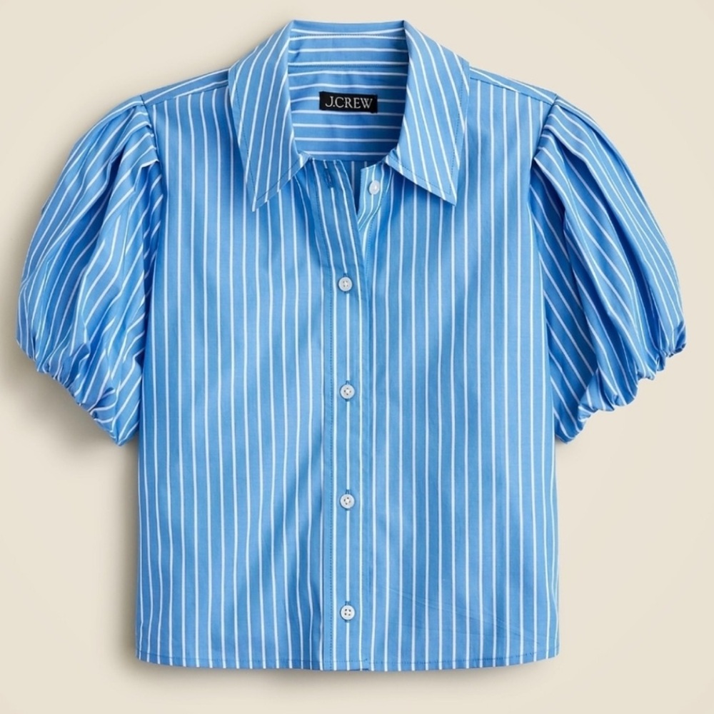 J.Crew Gamine Puff Sleeve Shirt Blue White Stripe NWT Size 6